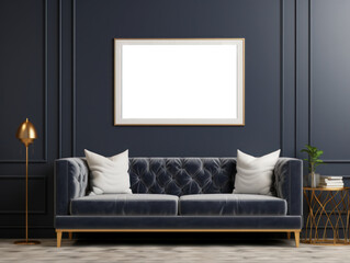 Mockup empty blank painting frame in a cozy living