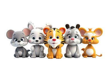 Beautiful Tiger Bear Rabbit Animals Closeup 3D Cartoon Style Isolated on Transparent Background PNG.