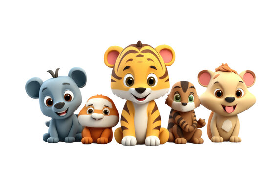 Beautiful Tiger Rabbit and Different Animals 3D Cartoon Isolated on Transparent Background PNG.