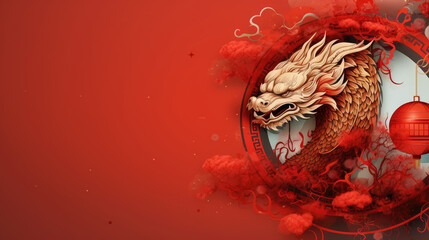 New Year banner , Happy chinese new year 2024 blue dragon of asian elements with year of the dragon zodiac - obrazy, fototapety, plakaty