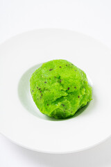 kiwi fruit sorbet on white plate