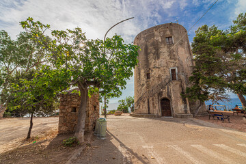 The ancient Spanish tower of Santa Maria Navarrese. Sardinia, Italy