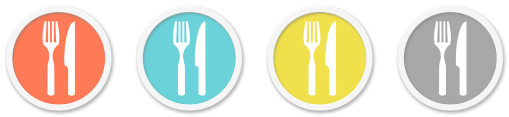 Besteck Icon - Symbol auf 4 runden Buttons
