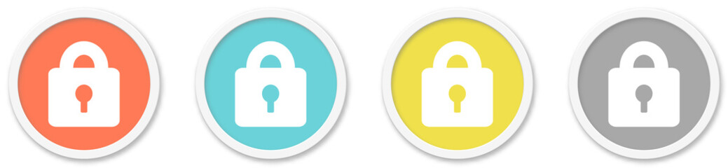 Schloss Icon - Symbol auf 4 runden Buttons