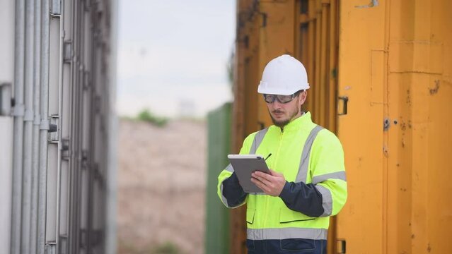 Engineers railway team wearing safety uniform under conversation document on hand inspection survey container boxes railway work station is industry transportation cargo import export concept.