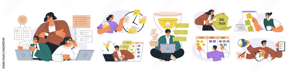 Poster time management concept. organizing efficient business, planning schedule, controlling work, setting