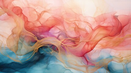 Elegance in Abstraction Watercolors, Pink, Light Gold, and Dark Cyan Unite