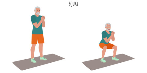 Senior man doing squat exercise