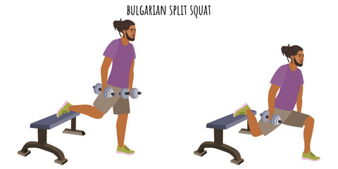 Young man doing bulgarian split squat exercise