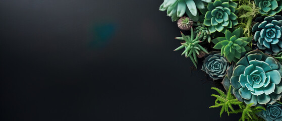 minimalistic green background with succulents, with empty copy space