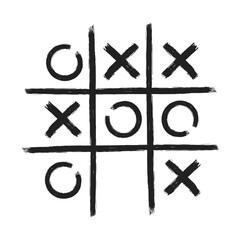 Tic tac toe xo game hand drawn grid doodle template vector illustration isolated on white background. Dirty grunge line tic tac toe game symbols.
