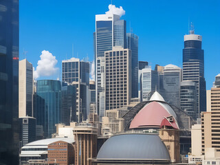 Beautiful shot of tall city buildings under a cloudy sky at day and night