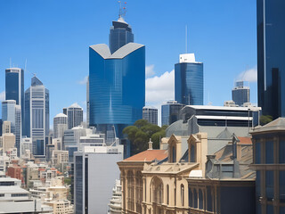 Beautiful shot of tall city buildings under a cloudy sky at day and night