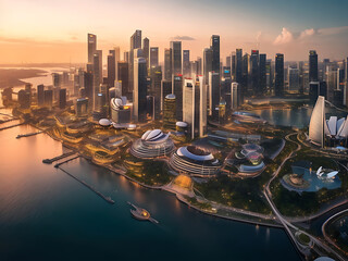 Beautiful shot of tall city buildings under a cloudy sky at day and night
