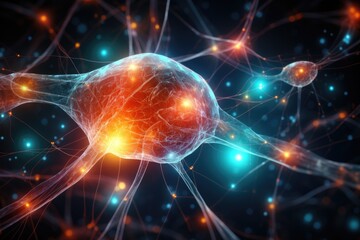 Naklejka na ściany i meble Neuronal Link futuristic technology network web electronic innovation. Background Generative AI