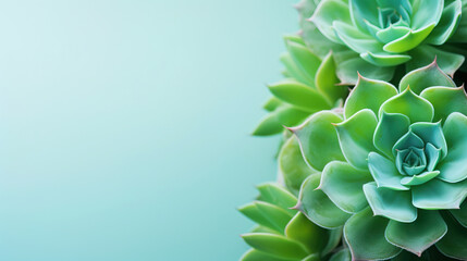 Fototapeta na wymiar minimalistic green background with succulents, with empty copy space