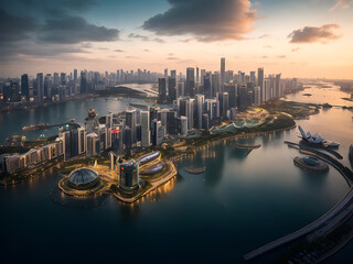 Beautiful shot of tall city buildings under a cloudy sky at day and night
