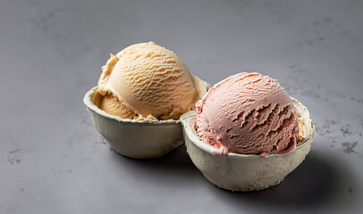 Pink ice cream, vanilla, raspberry or cherry ice cream, refreshing plombier ice cream