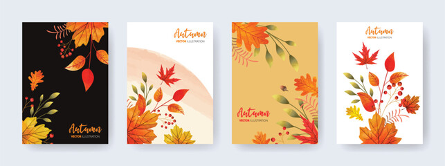 Autumn, Thanksgiving day trendy backgrounds with beautiful leaves. Abstract vector poster templates.