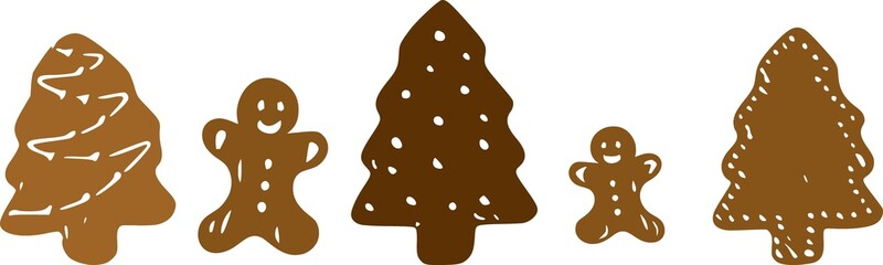 Obraz premium Gingerbread men and Christmas trees isolated.