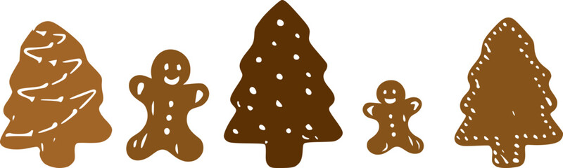 Gingerbread men and Christmas trees isolated.