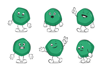 Cute abstract characters with different emotions set. Mascots or monsters with simple shapes expressing happy, joy, sad, scared. Vector illustration