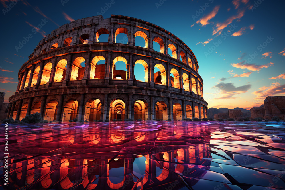 Fototapete  In this interpretation, the Colosseum is transformed into an abstract and inflated geometric structure. 