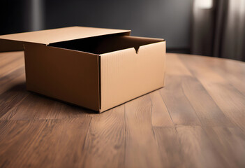 Cardboard packaging box close-up on the table.