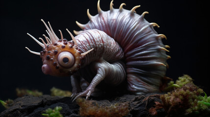 Obraz premium Realistic looking alien lifeform snail creature xenomorph with dramatic lighting 