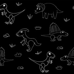 dinosaurs seamless pattern hand drawn in doodle style.