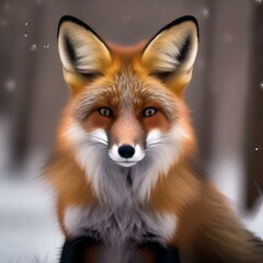 A cozy red fox in a winter coat, with a fluffy tail and a twinkle in its eye5 - obrazy, fototapety, plakaty