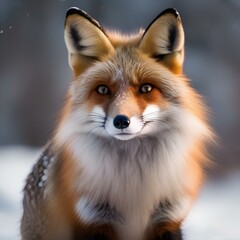 Obraz premium A cozy red fox in a winter coat, with a fluffy tail and a twinkle in its eye2