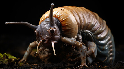 Realistic looking alien lifeform snail creature with dramatic lighting 