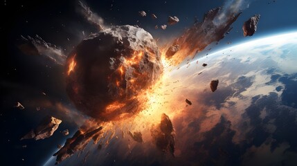A huge asteroid hitting earth , Generative AI  - obrazy, fototapety, plakaty