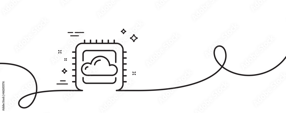 Poster cloud computing cpu line icon. continuous one line with curl. internet data storage sign. file hosti
