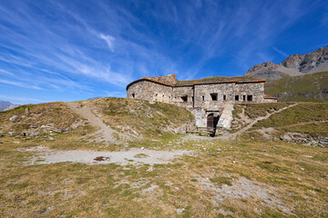 View of Ronce Fort on the Mont-Cenis lake  between the Italian Val di Susa and the French Maurienne valley, France