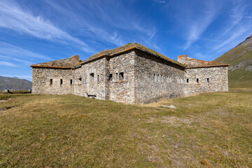 View of Ronce Fort on the Mont-Cenis lake  between the Italian Val di Susa and the French Maurienne...