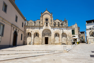 Fototapeta na wymiar MATERA, ITALY, JULY 18, 2022 - The Cathedral of St. John Baptist in the city of Matera, Italy