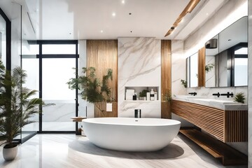 Fototapeta na wymiar modern bathroom interior with bathtub and mirror