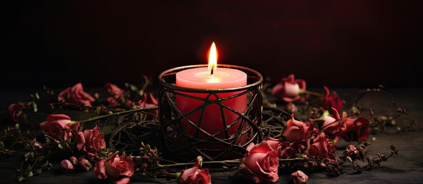 Lovely pentagram candle holder for magical rituals with a love potion With copyspace for text