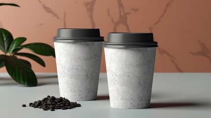Paper Cups Mockup for Coffee Shop Takeaway on Light Background . AI generated
