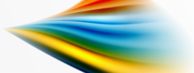 Naklejka premium Rainbow color silk blurred wavy line background on white, luxuriously vibrant visually captivating backdrop. Stunning blend of colors reminiscent of rainbow, silky and gracefully blurred wavy pattern