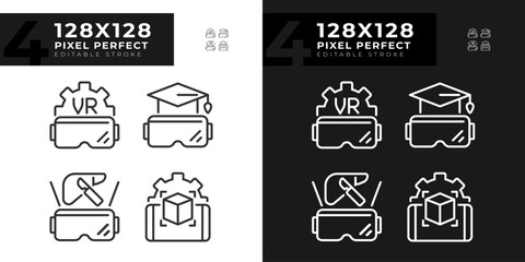 Pixel perfect light and dark icons pack of VR, AR and MR, editable thin linear illustration.