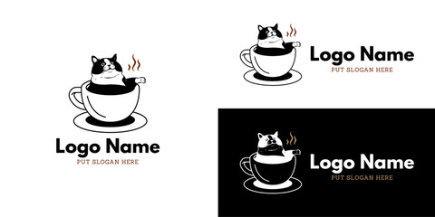 black and white cute cat coffee 