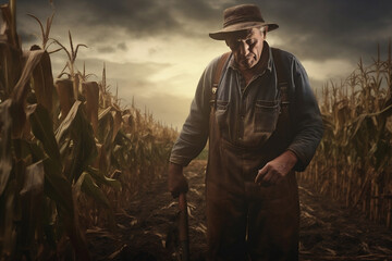 Fototapeta premium Organic man outdoors agricultural farmer male farmland field nature person farming worker rural countryside
