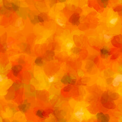 Bright autumnal floral layered seamless fabric pattern with transparent washed blurred flowers