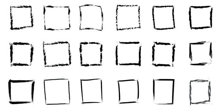 Handdrawn grunge rectangle border frame. Marker scratch scribble rectangle. Charcoal pen, round scrawl frames. Vector illustration of freehand painted circular note