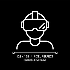 2D pixel perfect editable white virtual reality simulator icon, isolated vector, thin line illustration representing VR, AR and MR.