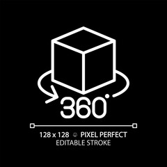 2D pixel perfect editable white VR 360 icon, isolated vector, thin line illustration representing VR, AR and MR.