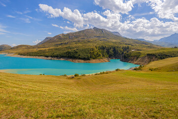 View of the Mont-Cenis lake near the Mont-Cenis hill between the Italian Val di Susa and the French...